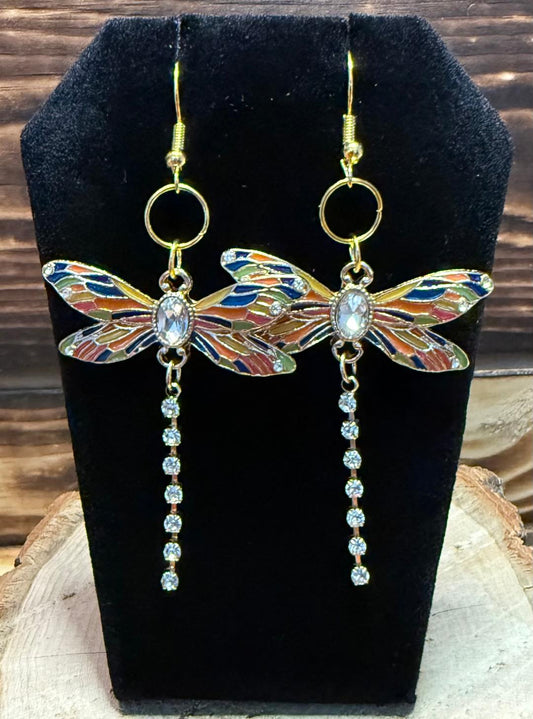NEW Enamel Dragonfly Rhinestone Tail Earrings