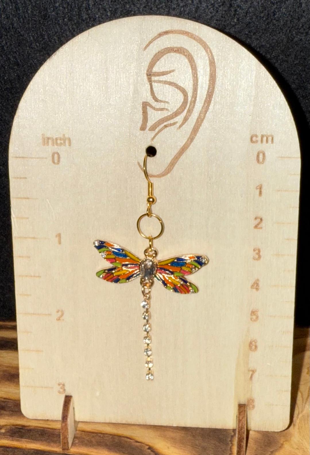 NEW Enamel Dragonfly Rhinestone Tail Earrings