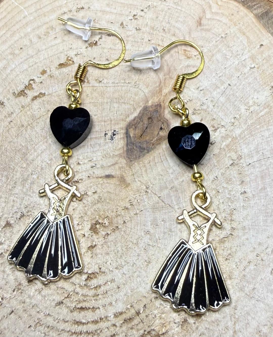 NEW Pretty Dress Earrings in Black w/ Heart Beads