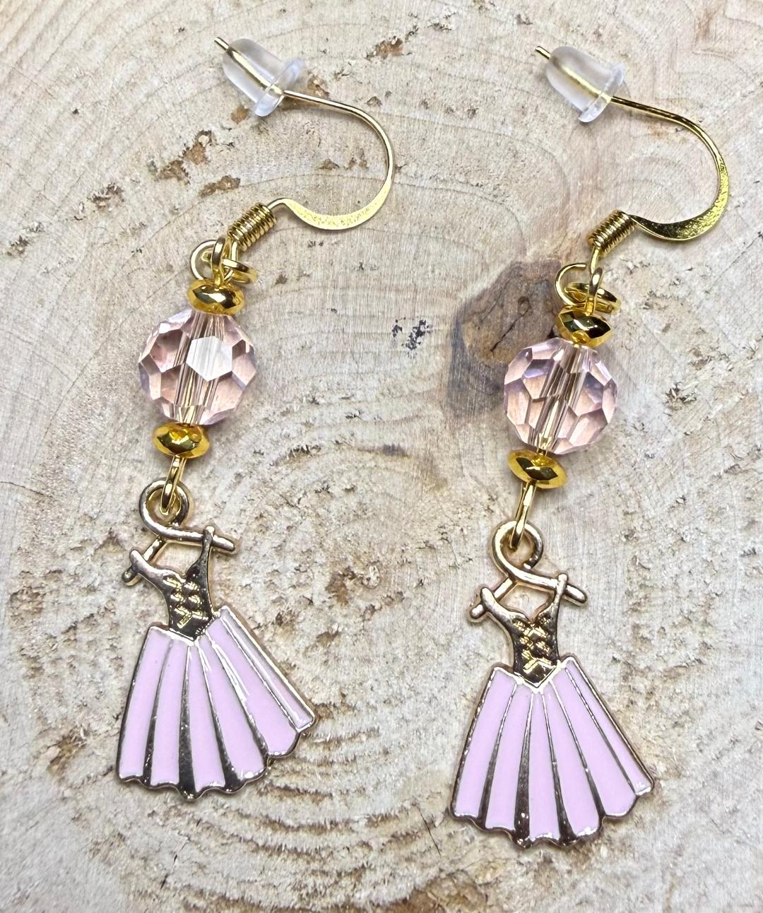 NEW Pretty Dress Earrings in Pink w/ Glass Bead