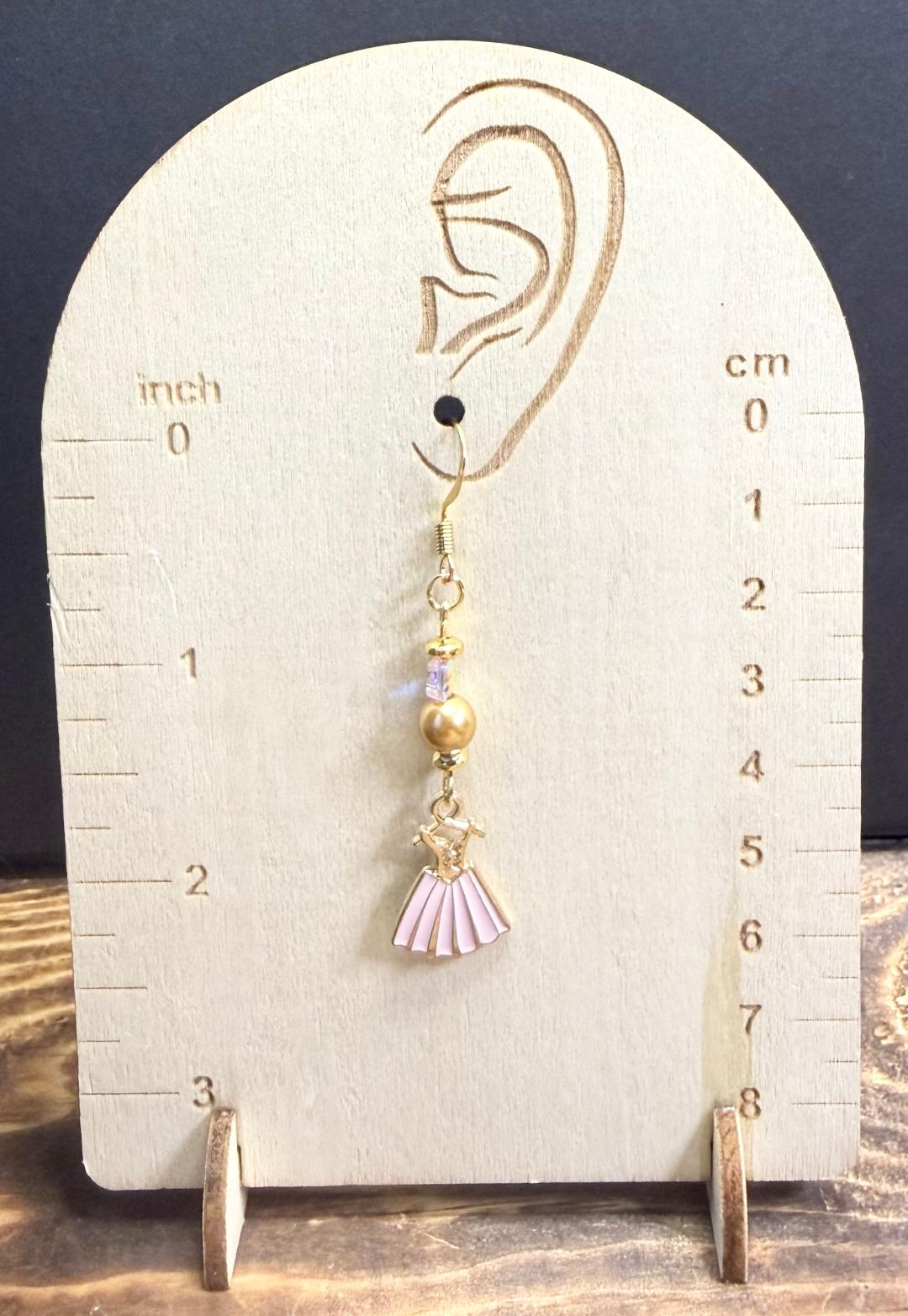 NEW Pretty Dress Earrings in Pink w/ Gold & Iridescent Glass Bead