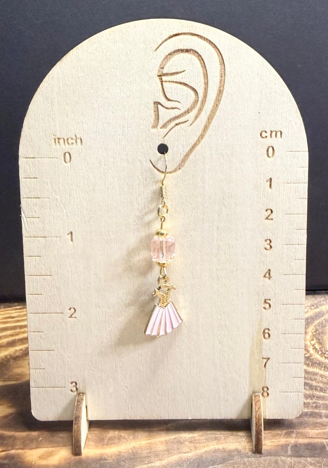 NEW Pretty Dress Earrings in Pink w/ Square Glass Bead