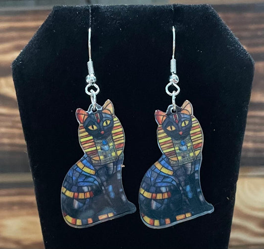 NEW Acrylic Egyptian Style Bastet Lion Cat Earrings