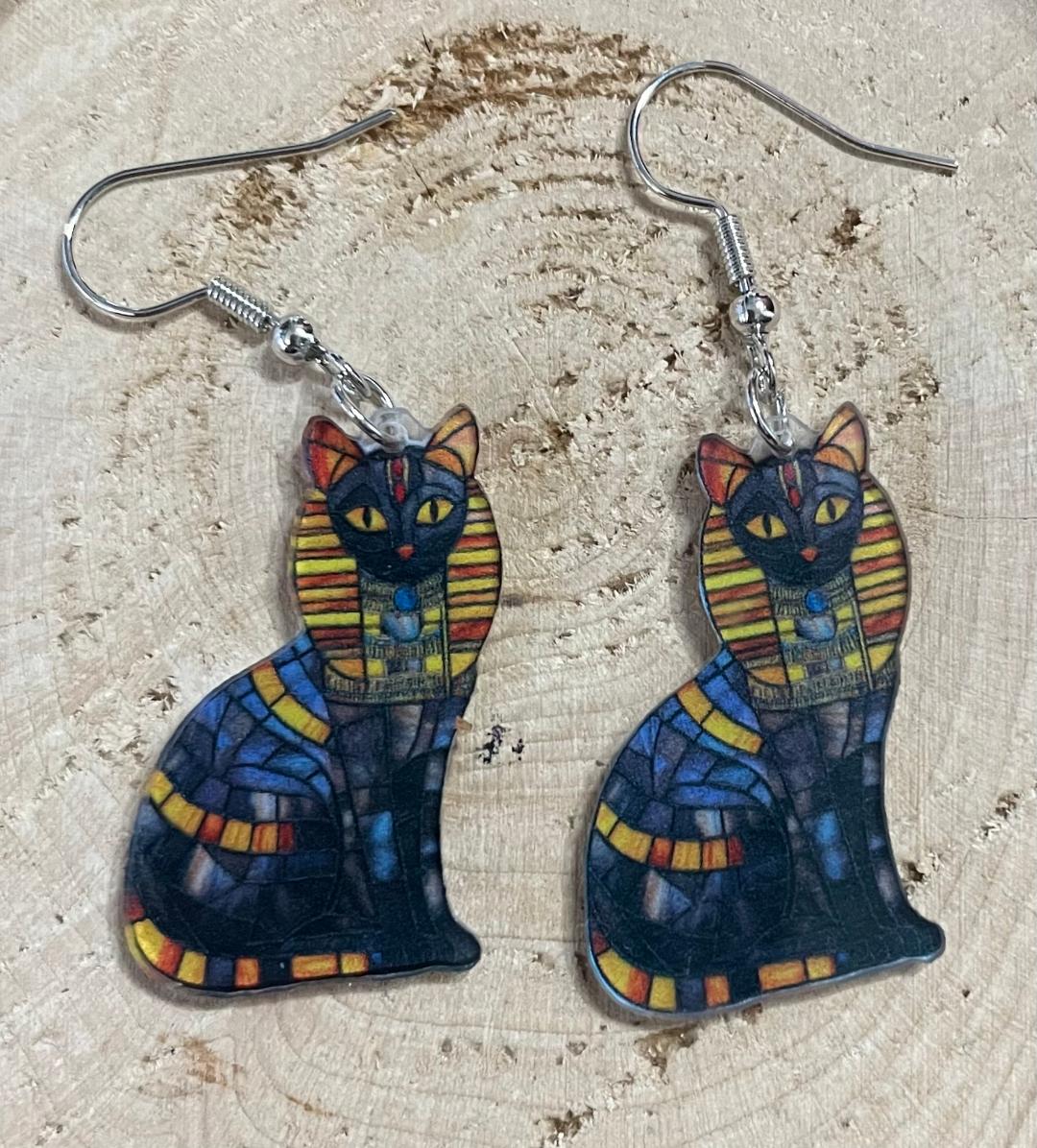 NEW Acrylic Egyptian Style Bastet Lion Cat Earrings