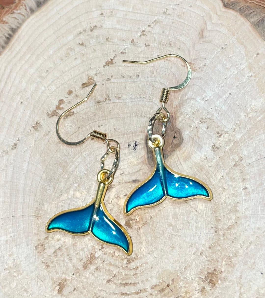 New Sweet & Vibrant Blue Green Enamel Mermaid Tail Drop Earrings