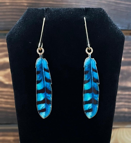 NEW Boho Chic Enamel Alloy Blue / Black Hippie Feather Earrings