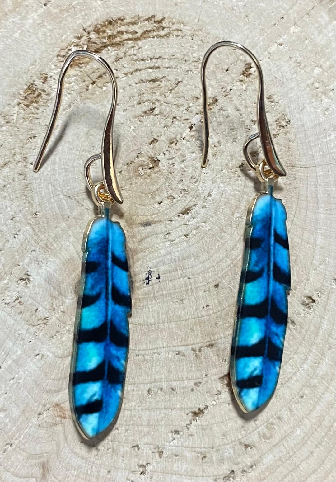 NEW Boho Chic Enamel Alloy Blue / Black Hippie Feather Earrings