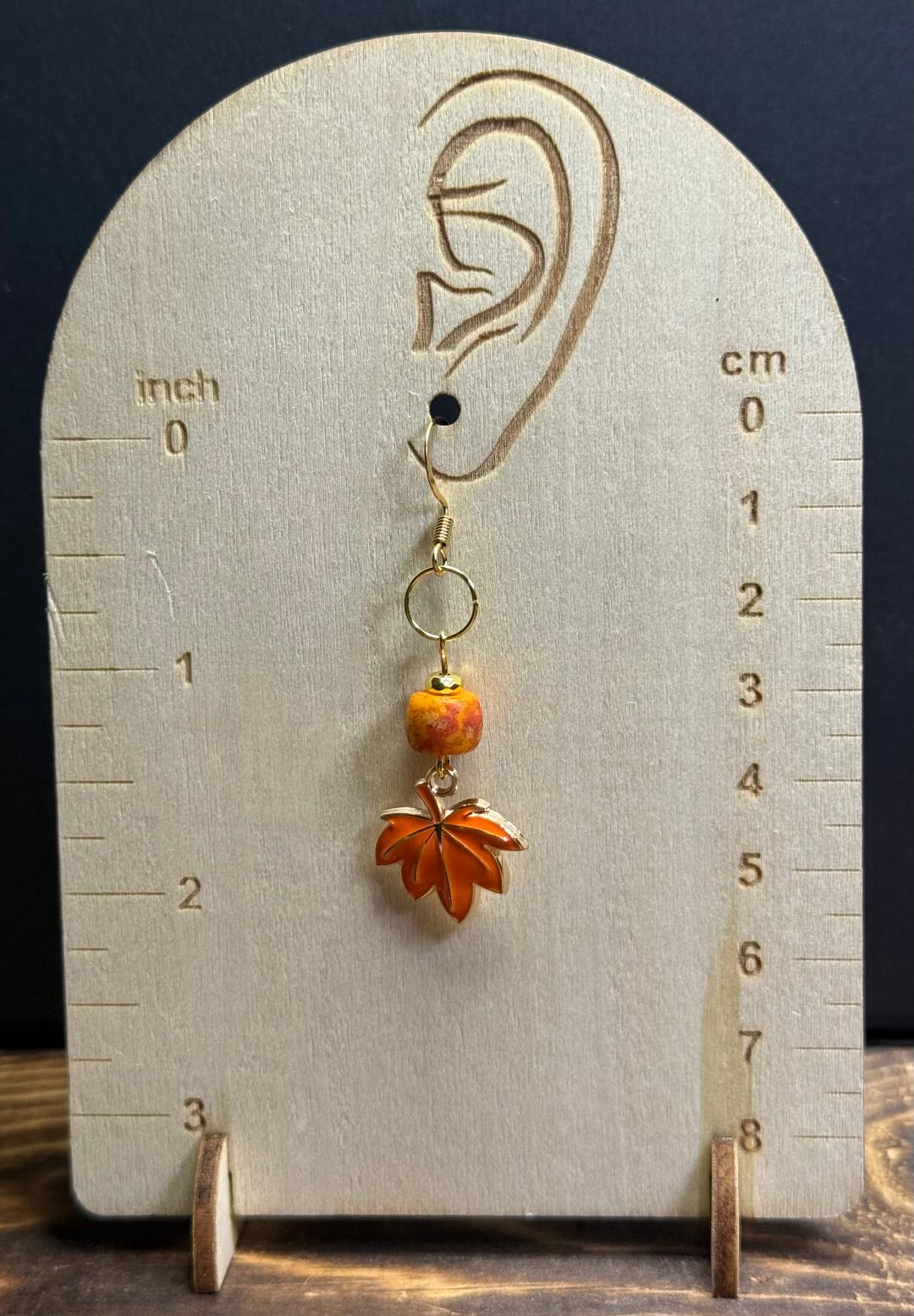 NEW Orange Fall Leaf Earrings w/ Stone Beads