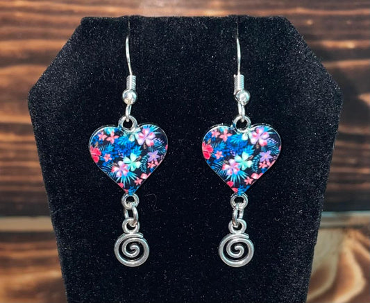 NEW Floral Enamel Heart Drop Dangle Earrings