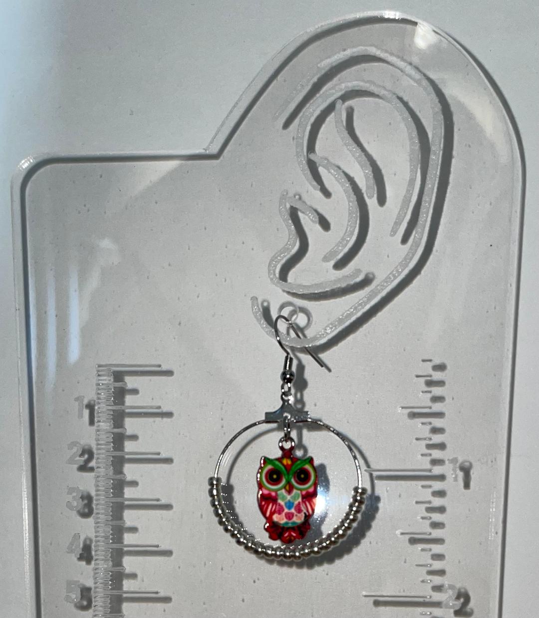 NEW Boho Vivid Enamel Owl Charm Hoop & Beads Earrings