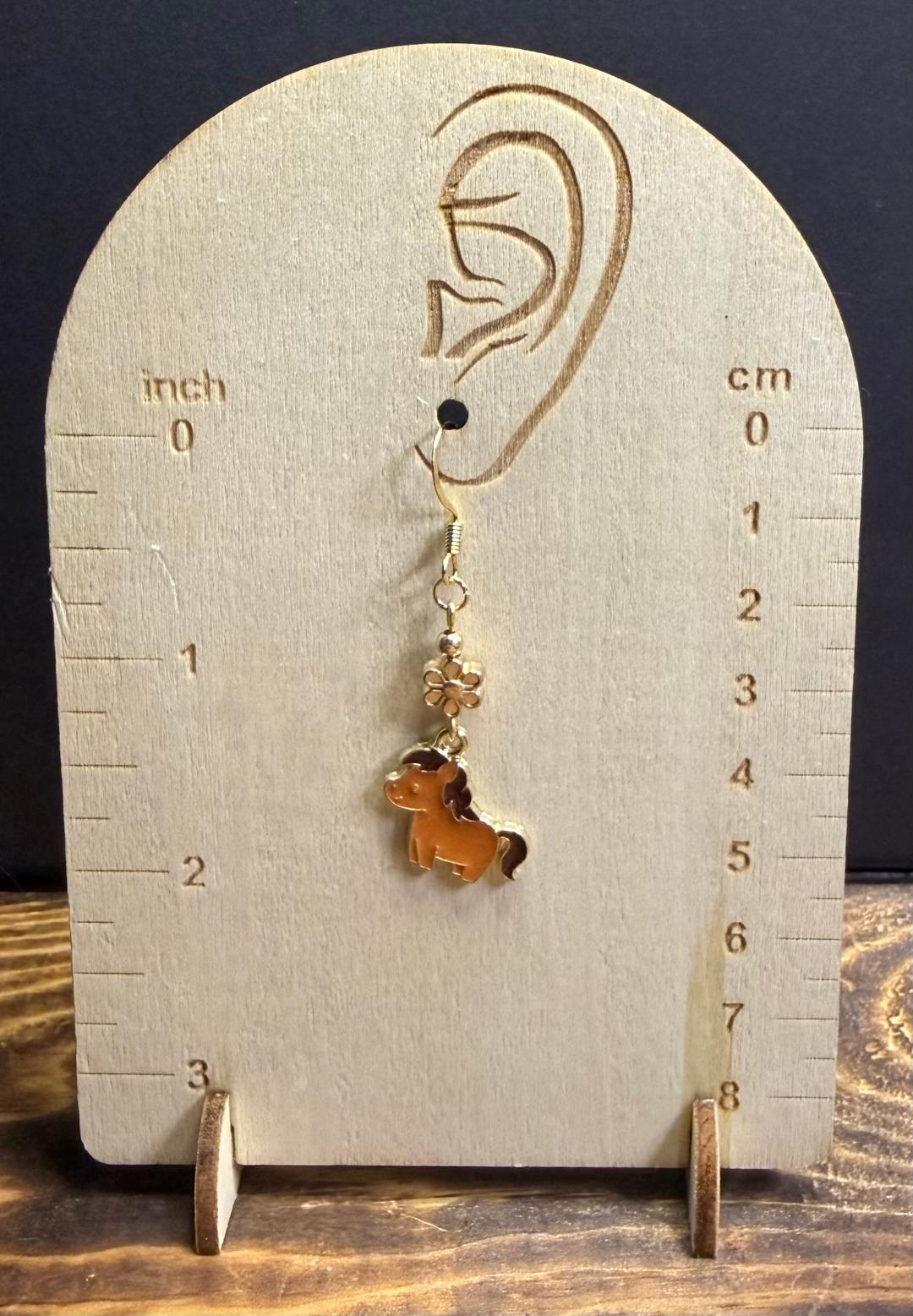 NEW Sweet Enamel Pony Charm Earrings w/ Flower Beads