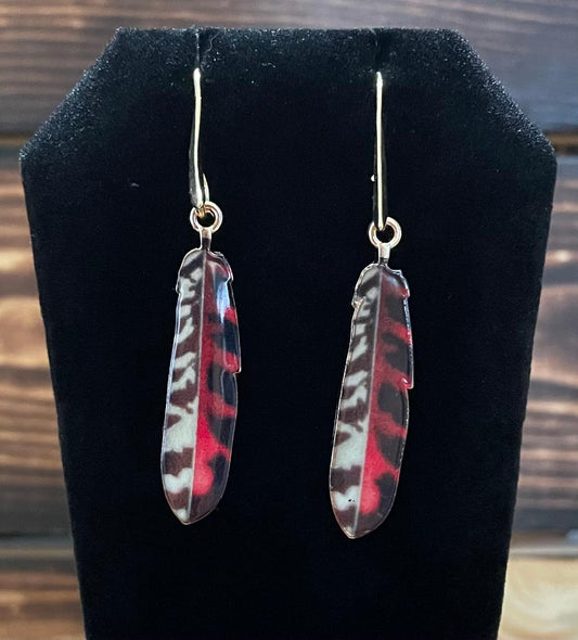 NEW Boho Chic Enamel Alloy Red Black Feather Earrings