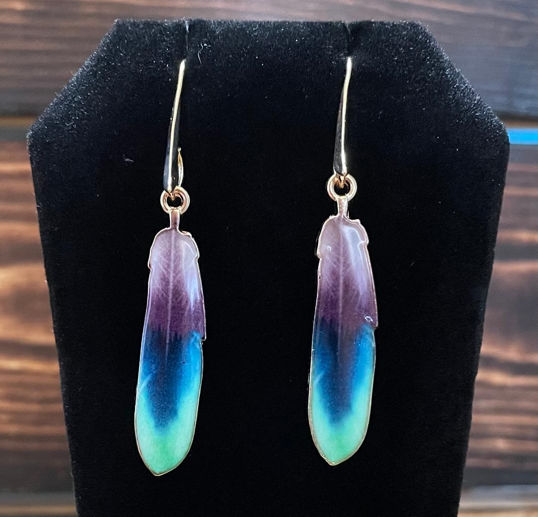 NEW Boho Chic Enamel Alloy Tie Dye Feather Earrings