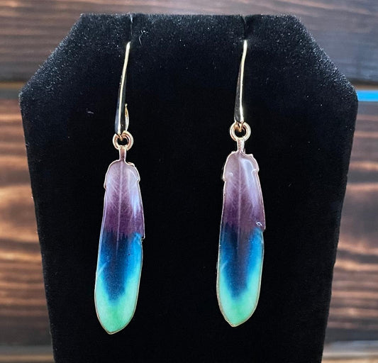 NEW Boho Chic Enamel Alloy Tie Dye Feather Earrings