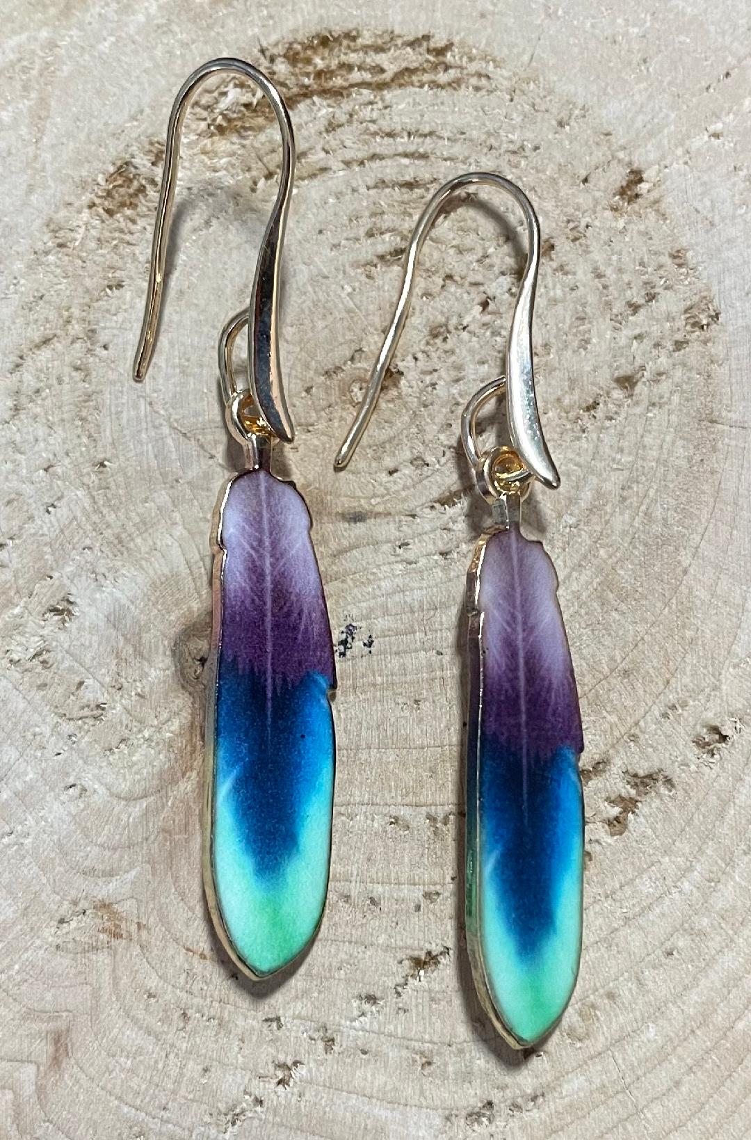 NEW Boho Chic Enamel Alloy Tie Dye Feather Earrings