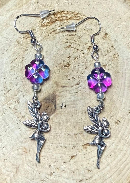 NEW Dainty Fairy Charm & Glass Flower Earrings