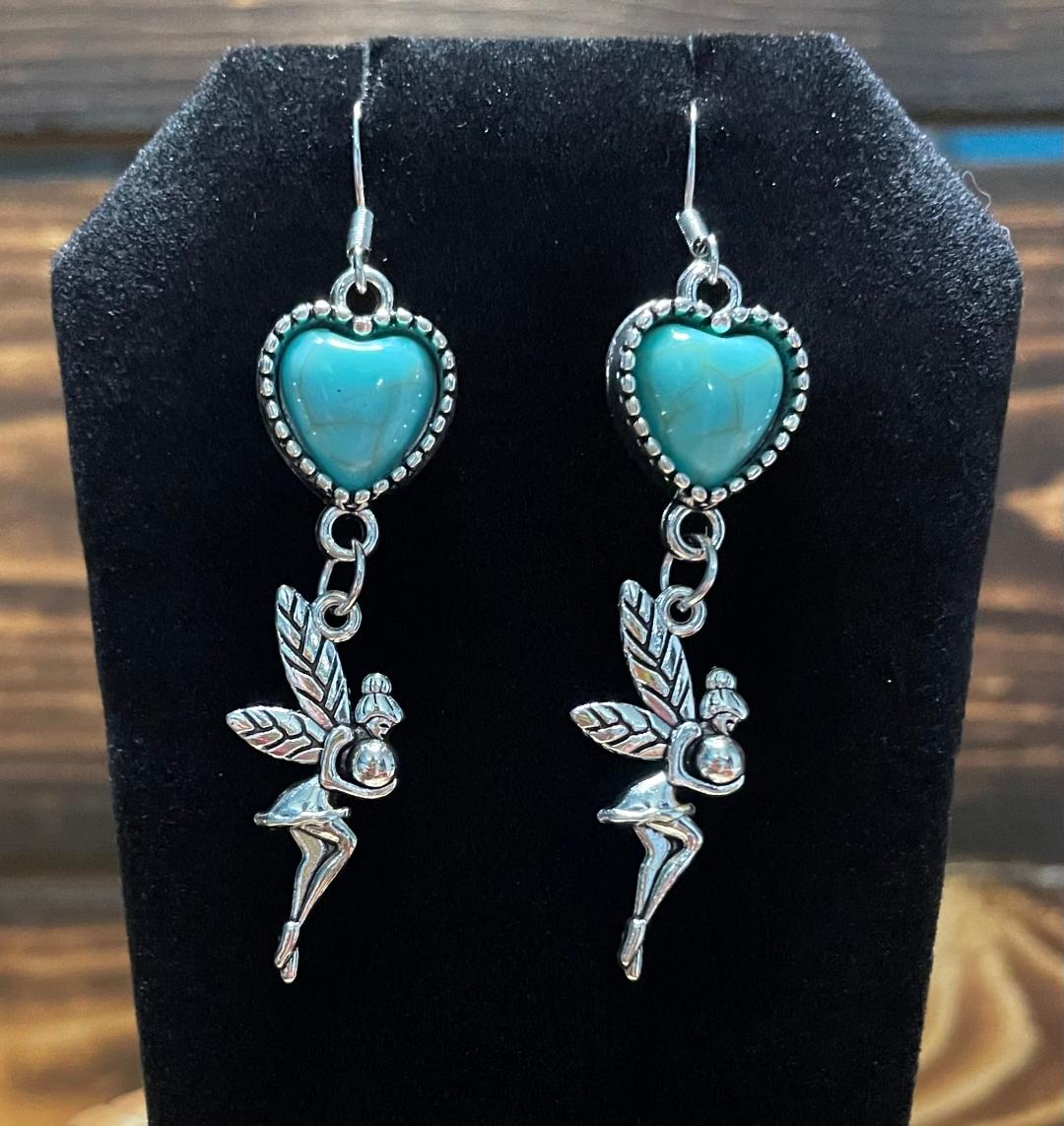 NEW Fairy Charm Earrings w/ Turquoise Green Heart