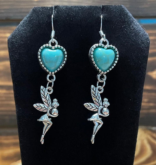 NEW Fairy Charm Earrings w/ Turquoise Green Heart