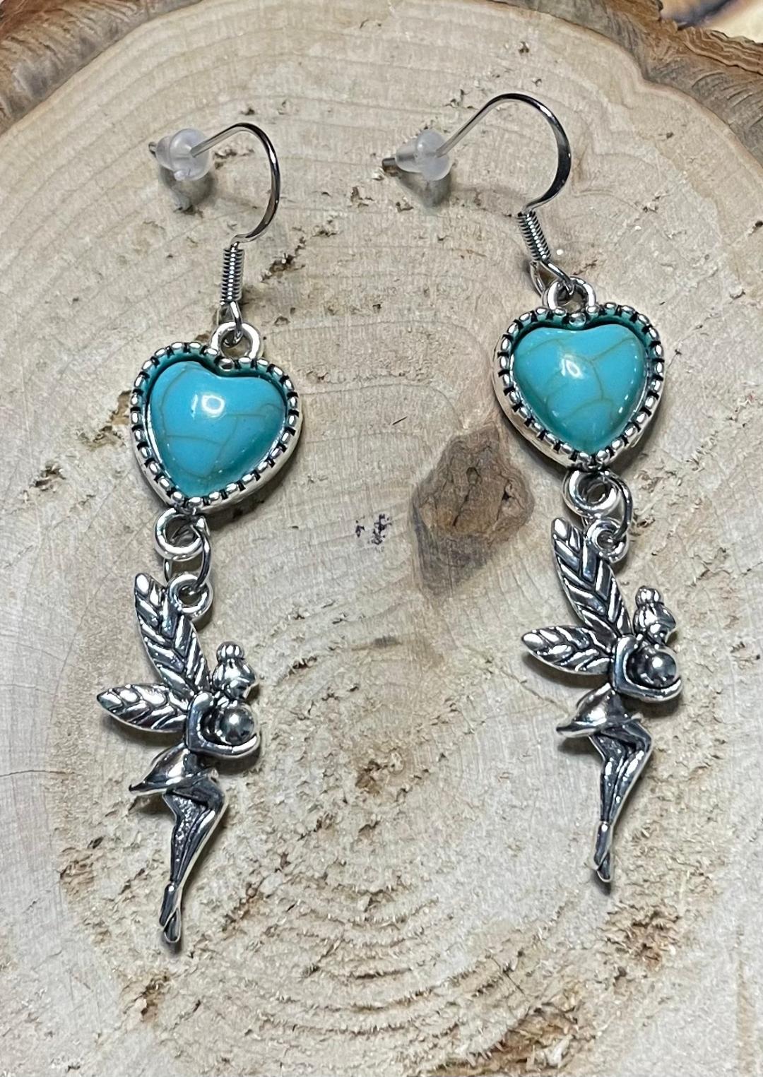 NEW Fairy Charm Earrings w/ Turquoise Green Heart