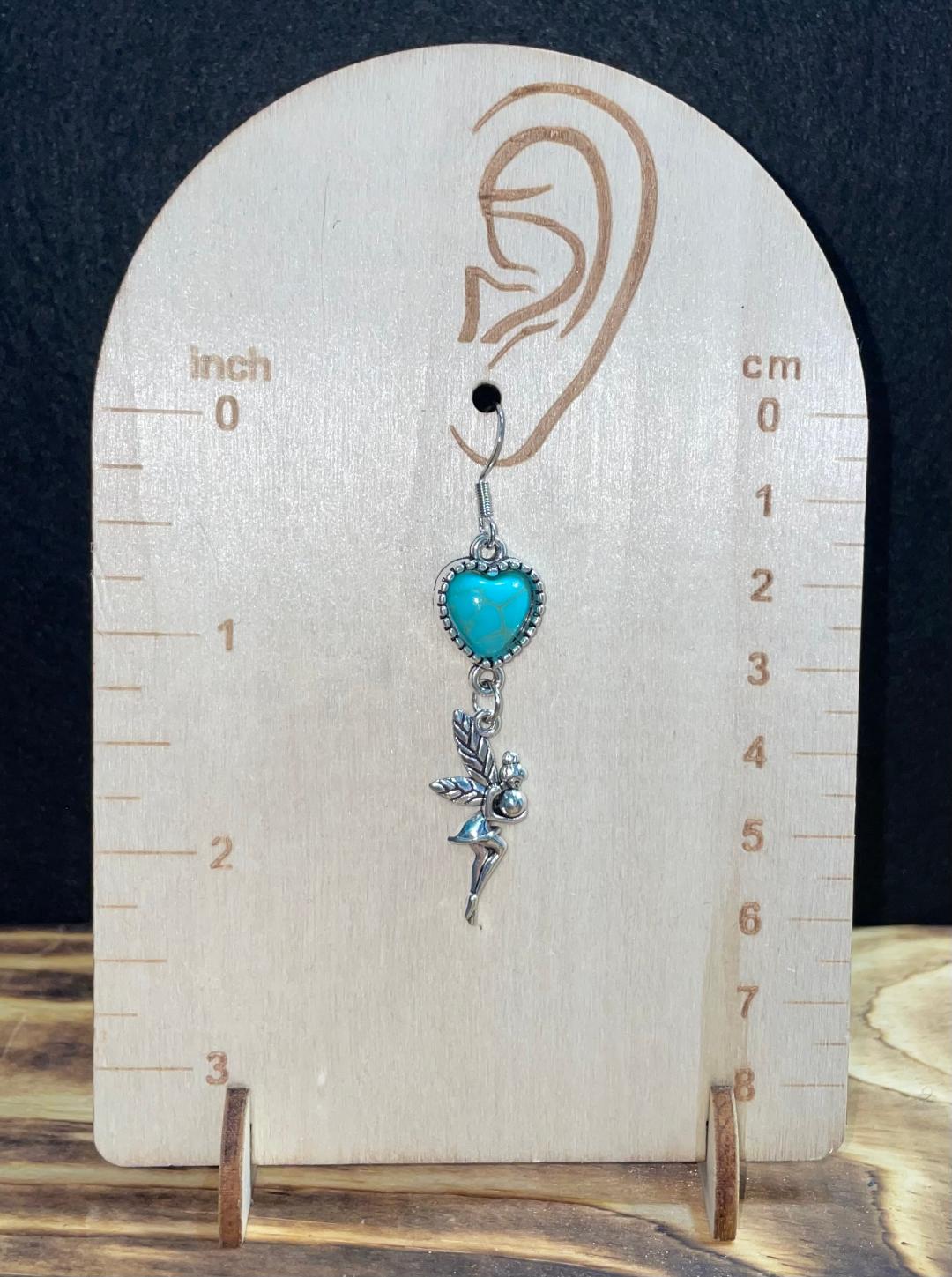 NEW Fairy Charm Earrings w/ Turquoise Green Heart