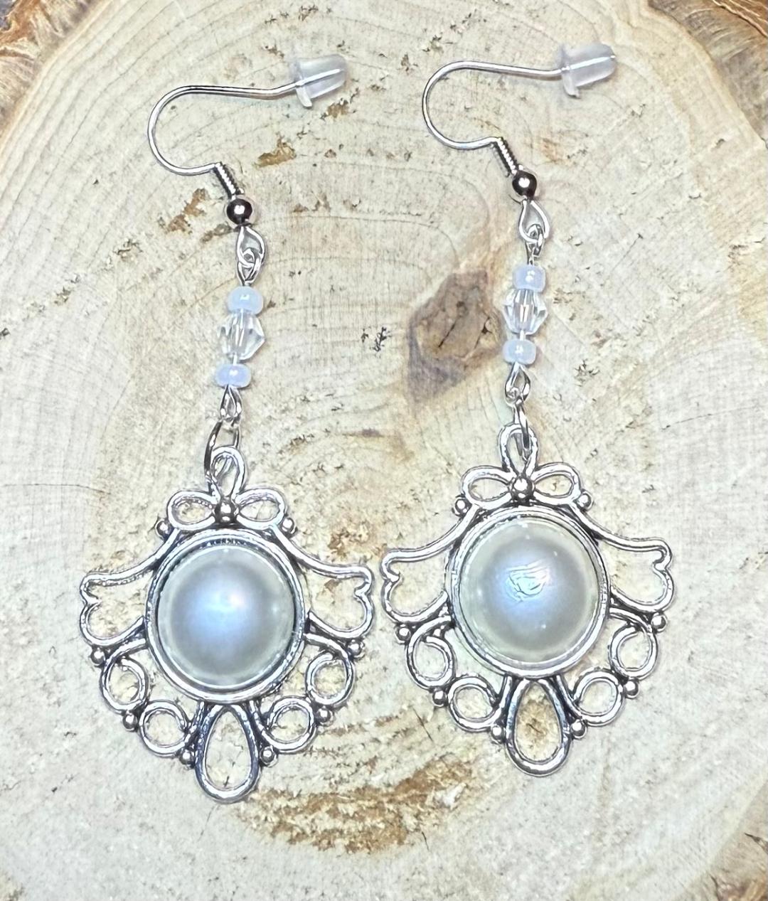 NEW Faux Pearl Beaded Earrings in Filigree Setting