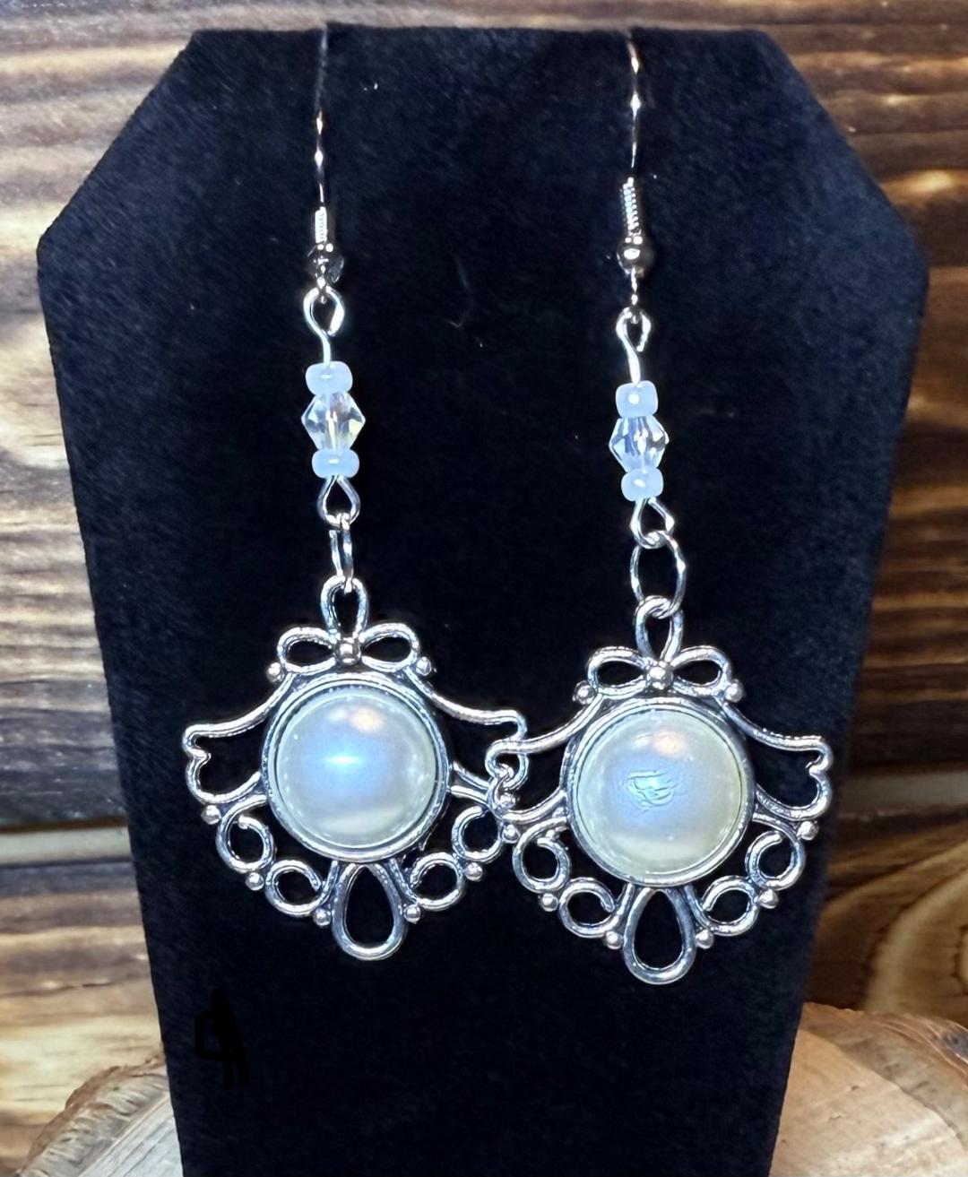 NEW Faux Pearl Beaded Earrings in Filigree Setting