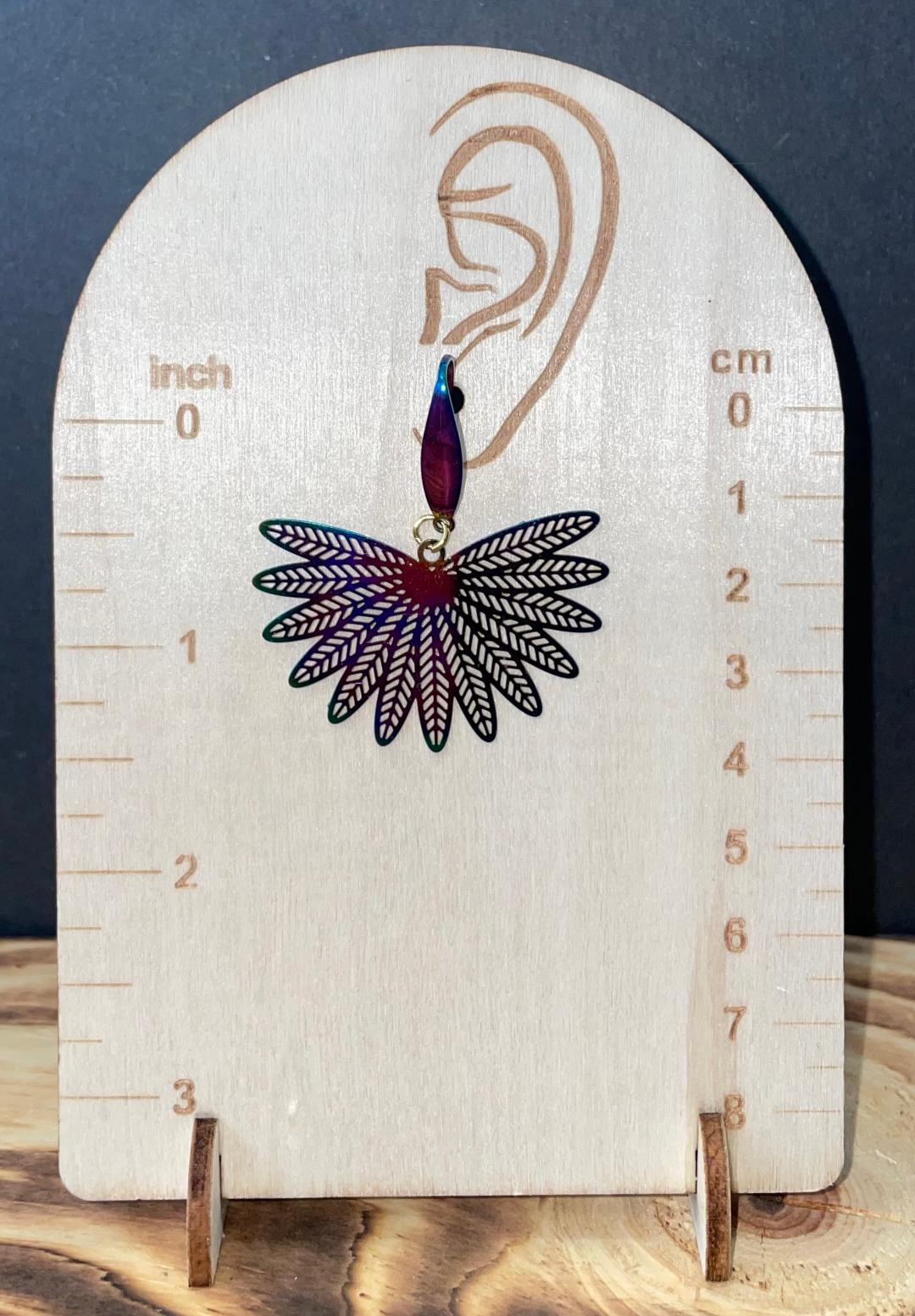 NEW Hollow Fan Leaf Stainless Steel Iridescent Earrings