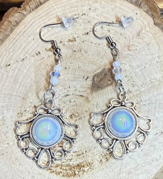 NEW Faux Opal Style Beaded Earrings in Filigree Setting