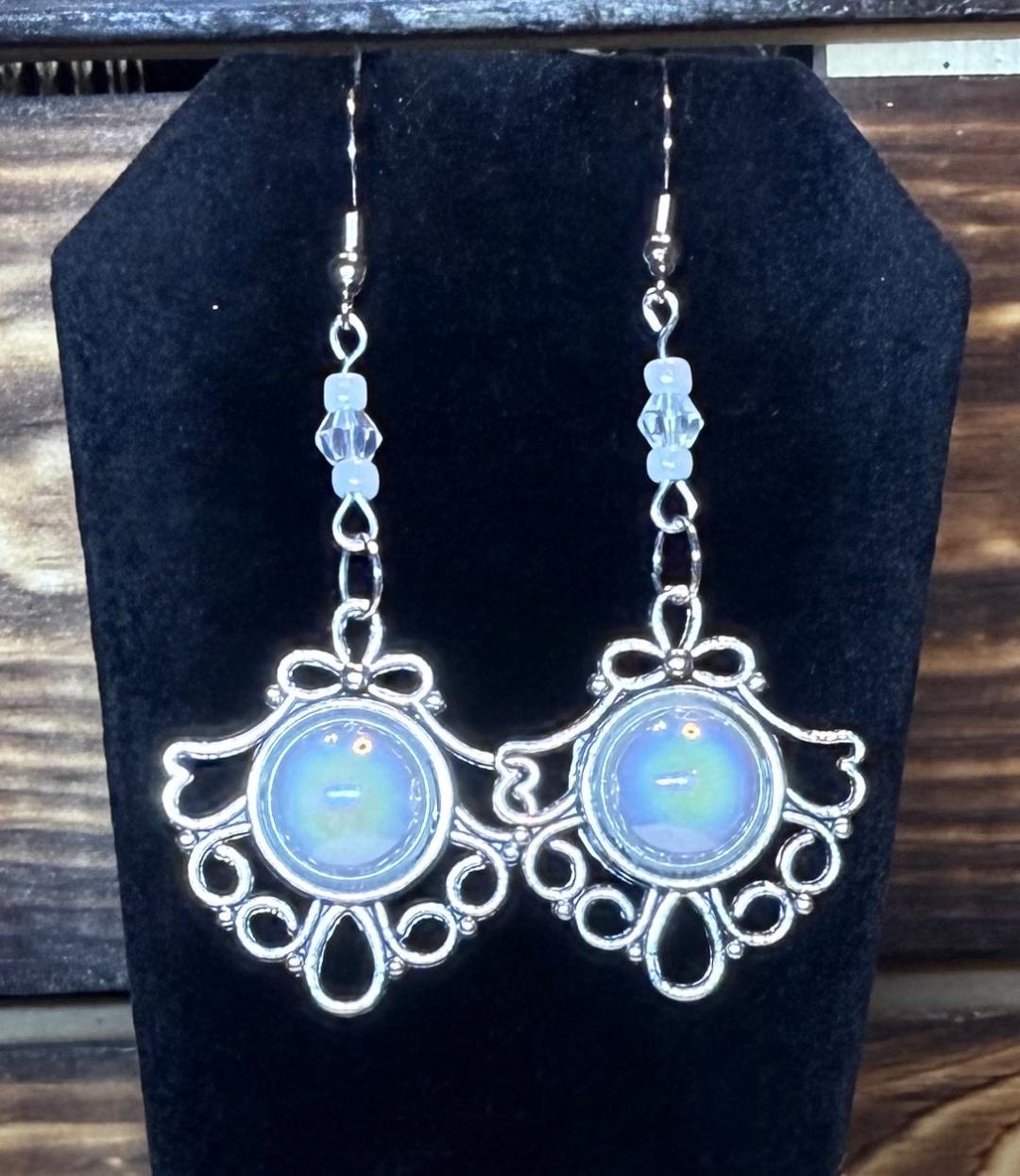 NEW Faux Opal Style Beaded Earrings in Filigree Setting