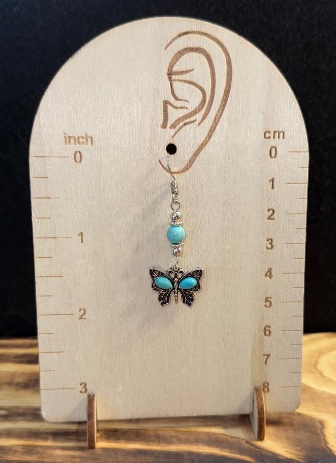 NEW Boho Chic Turquoise Green & Butterfly Charm Earrings