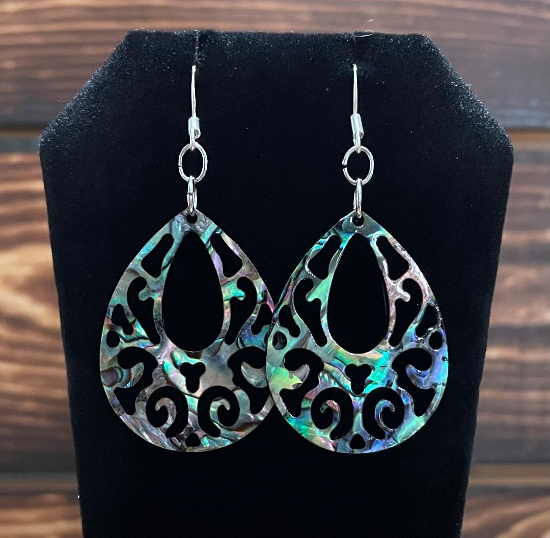 NEW Filigree Boho Abalone Finish Teardrop Earrings