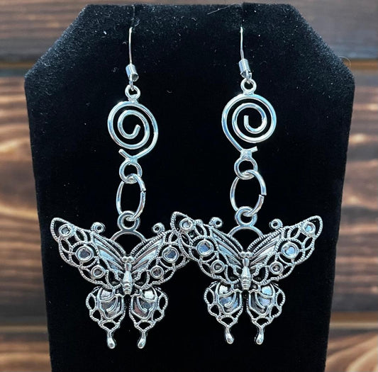 NEW Filigree Butterfly Earrings w/ Swirl Charms