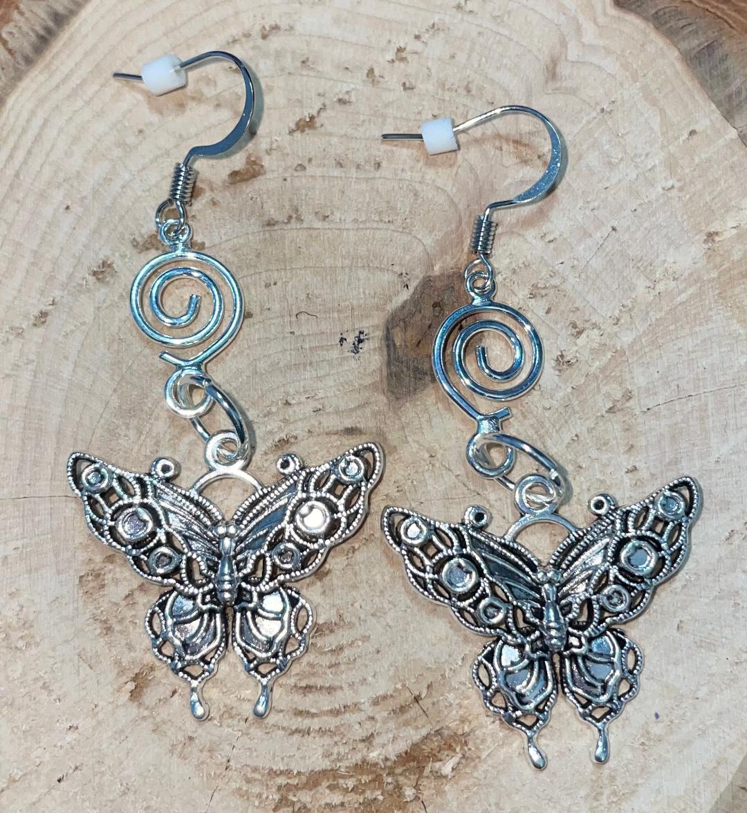 NEW Filigree Butterfly Earrings w/ Swirl Charms
