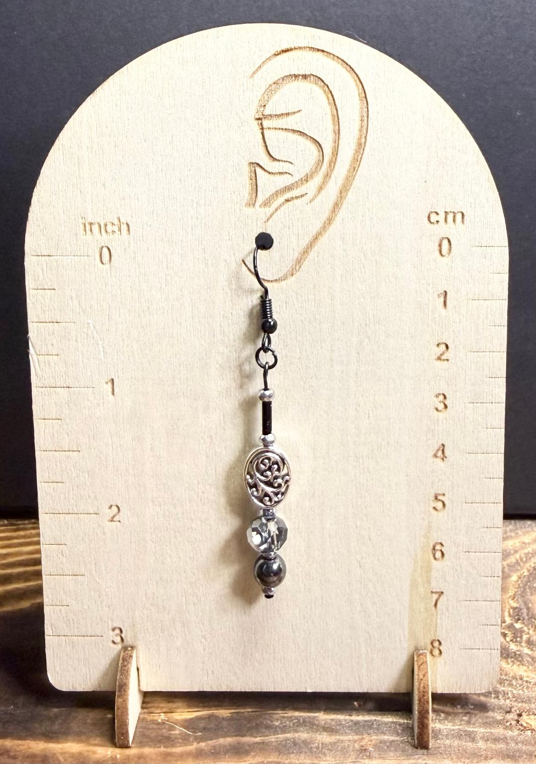 NEW Oval Filigree Charm & Silver Glass Bead Earrings