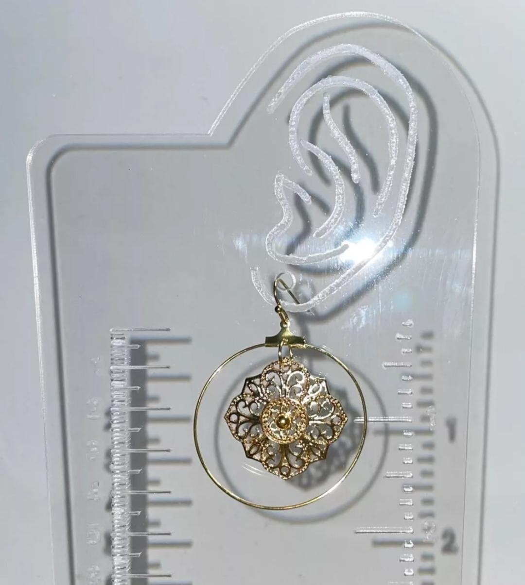 NEW Gold Tone Filigree Hoop & Mandala Dangle Drop Earrings