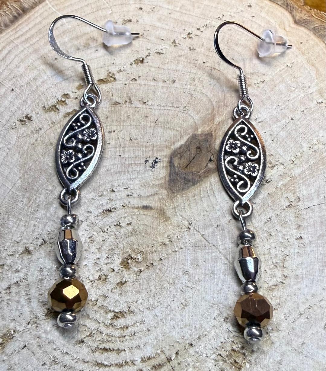 NEW Filigree Charm Earrings w/ Brown Faceted Beads
