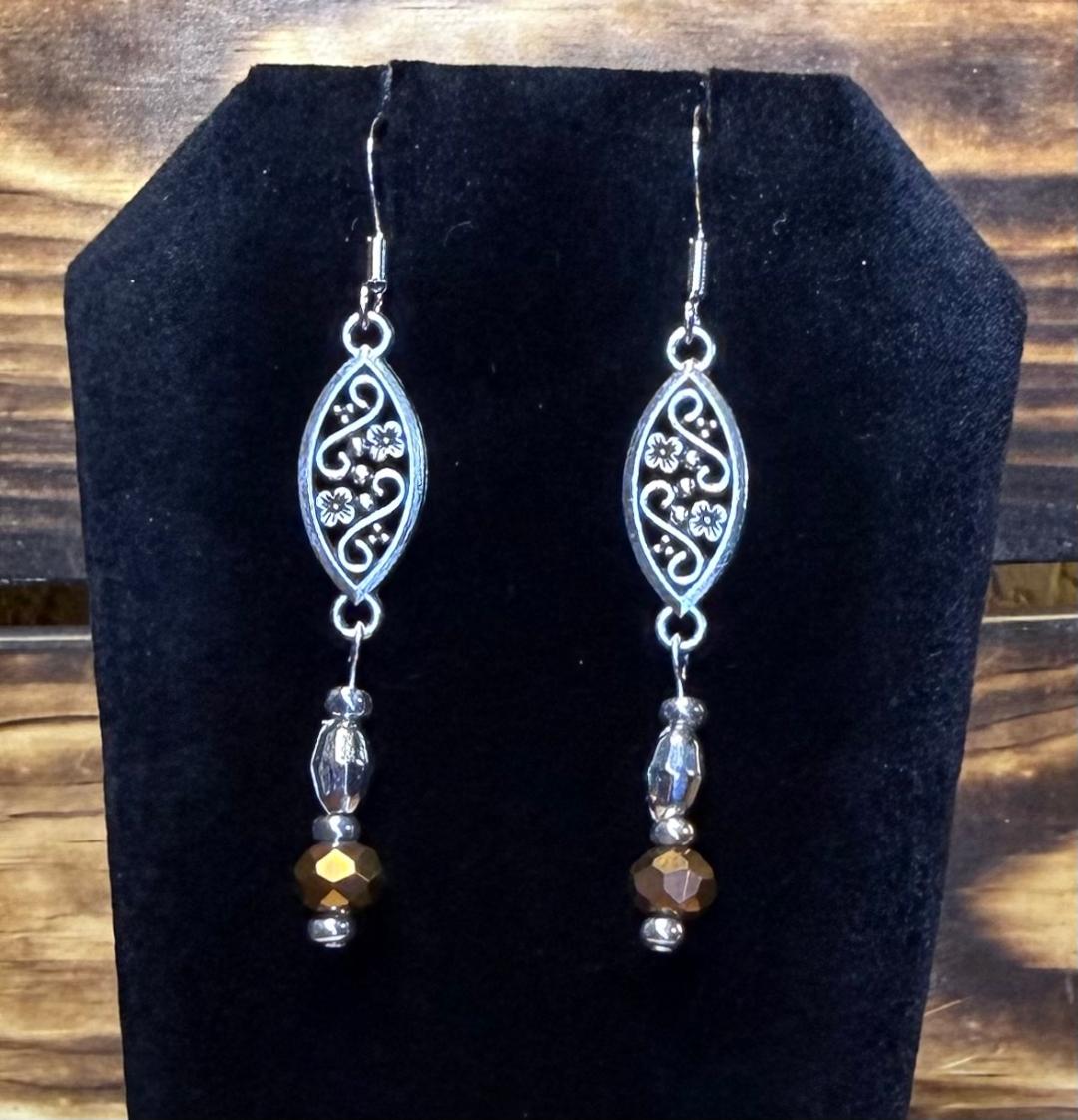 NEW Filigree Charm Earrings w/ Brown Faceted Beads