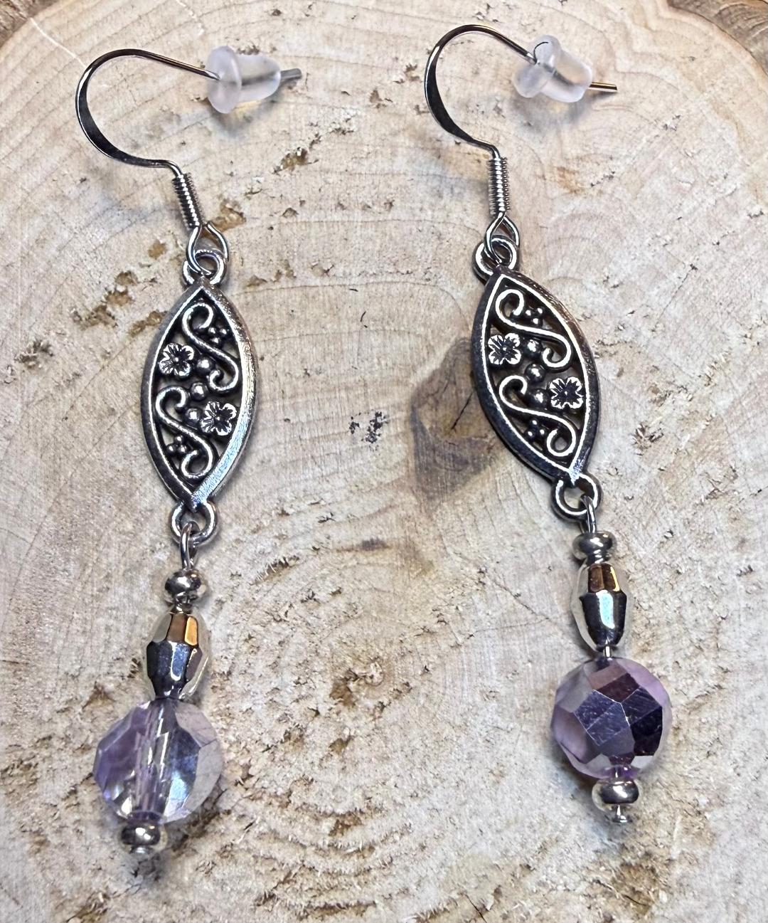 NEW Filigree Charm Earrings w/ Palest Purple Faceted Beads