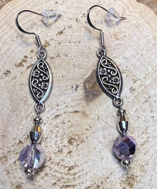NEW Filigree Charm Earrings w/ Palest Purple Faceted Beads