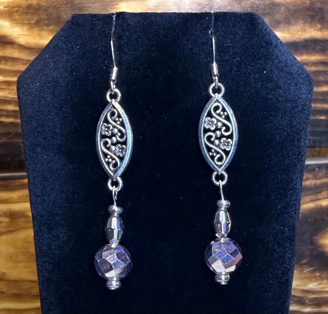 NEW Filigree Charm Earrings w/ Palest Purple Faceted Beads