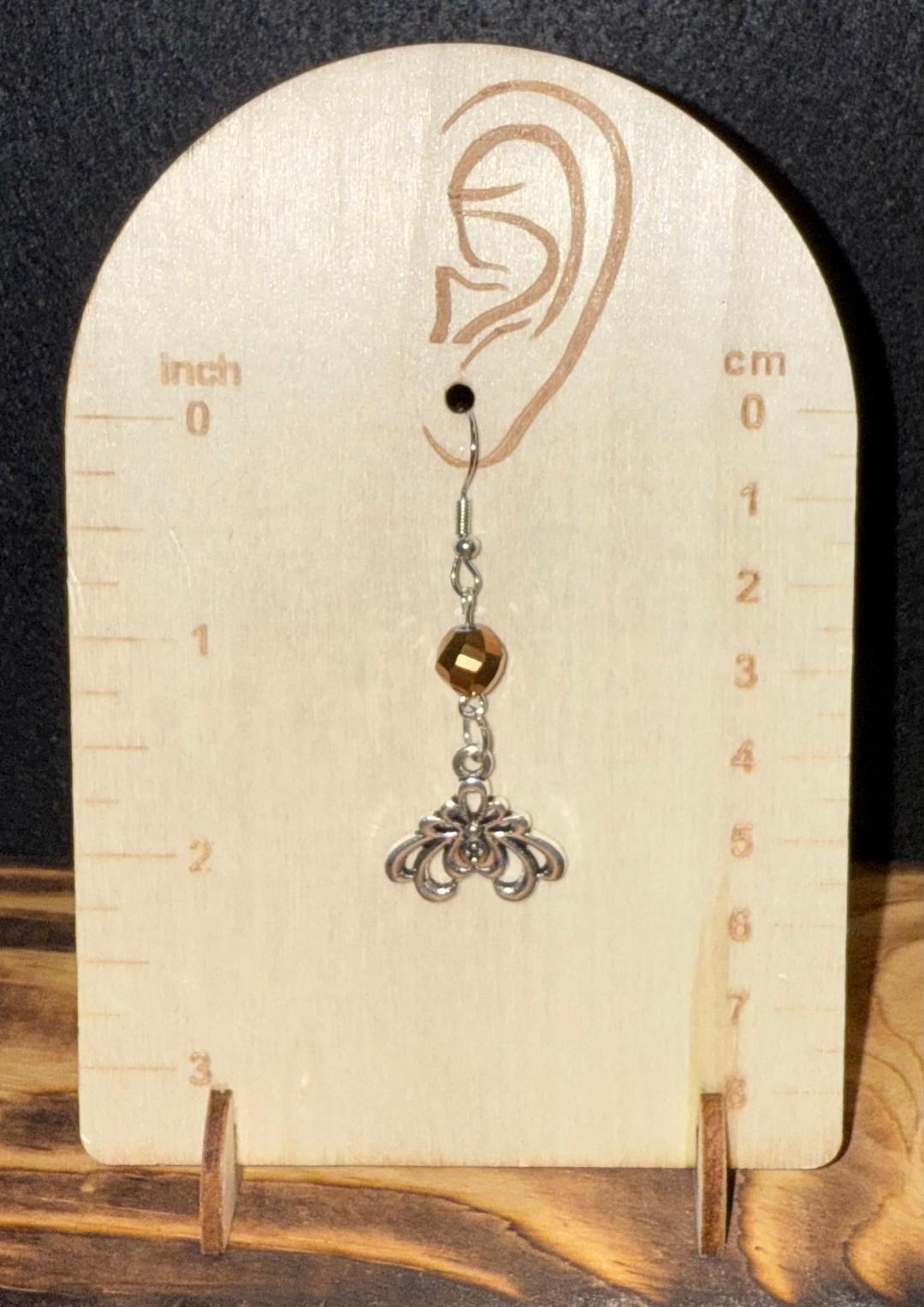 NEW Lotus Charm & Plated Brown Glass Faceted Bead Earrings