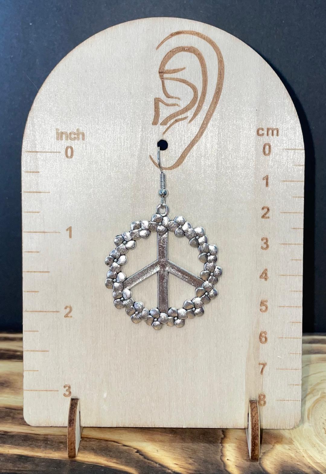 NEW Large Peace Sign Earrings - Hippie Boho Silver Tone