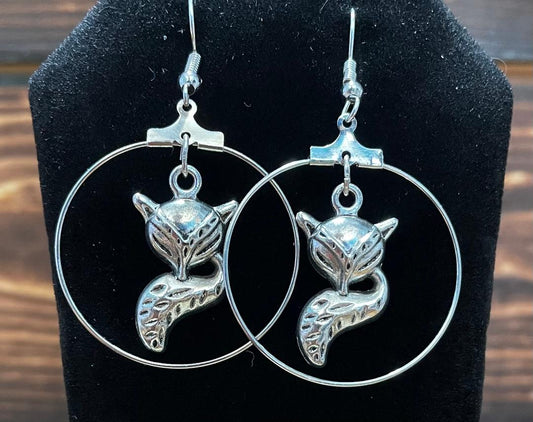 NEW Sly Fox Charm Silver Tone Hoop Earrings