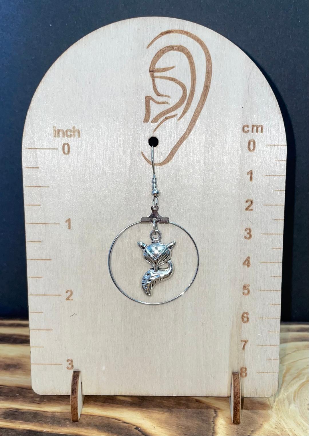 NEW Sly Fox Charm Silver Tone Hoop Earrings