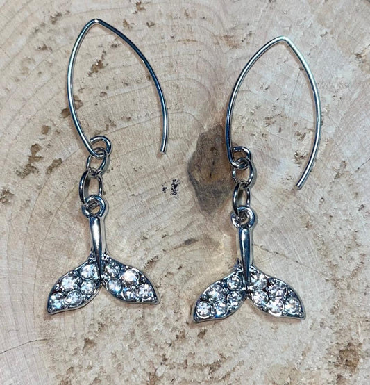 NEW Rhinestone Mermaid Fish Tail Earrings w/ French Fancy Hooks