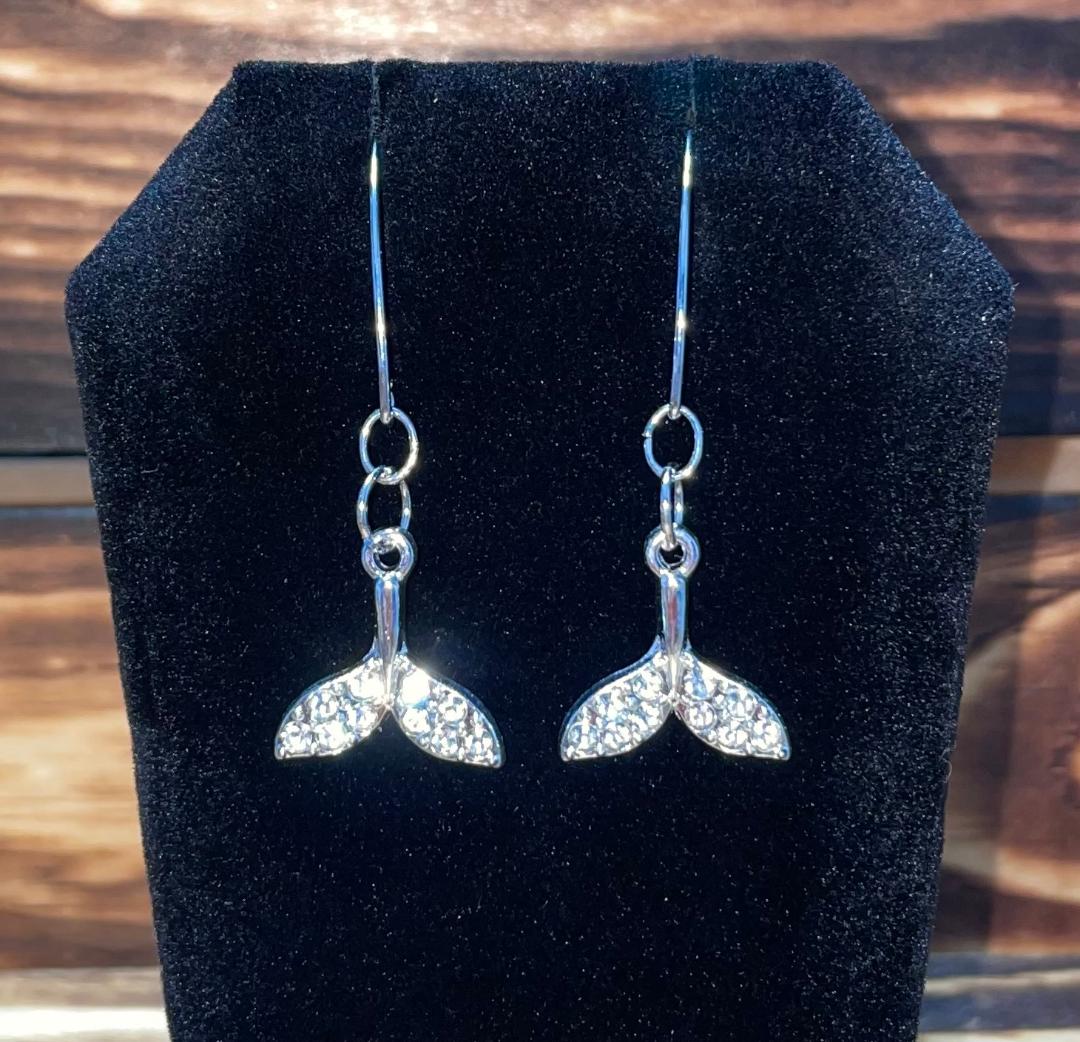 NEW Rhinestone Mermaid Fish Tail Earrings w/ French Fancy Hooks