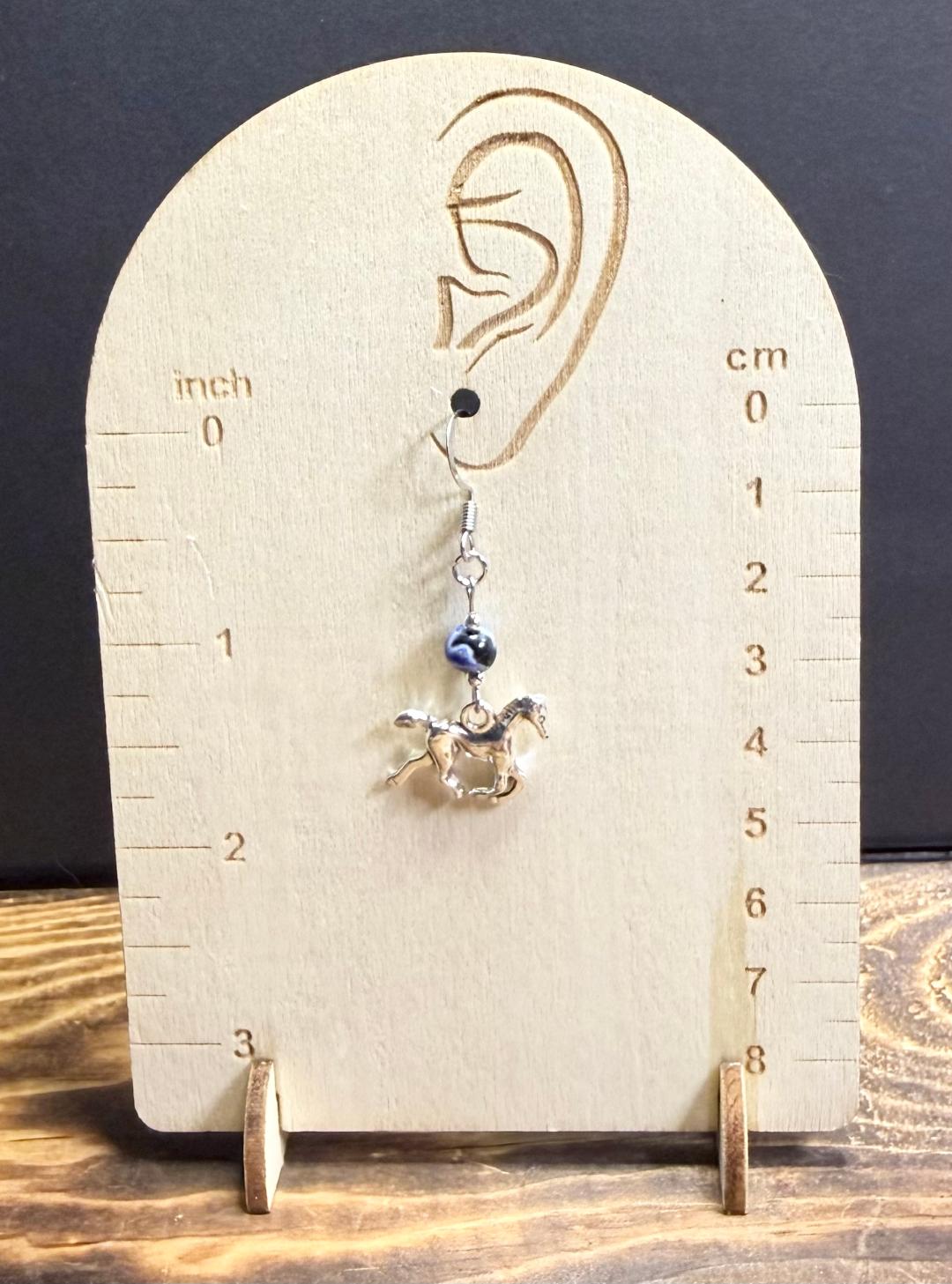 NEW Galloping Horse Earrings w/ Blue & Black Beads