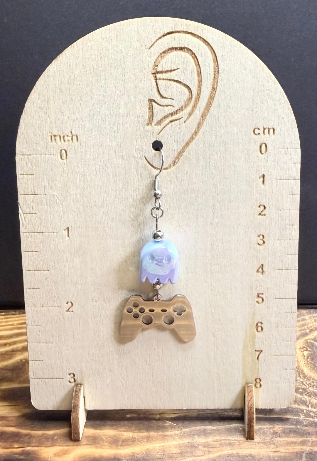 NEW Game Controller Charm Earrings w/ Blue Iridescent Ghosts