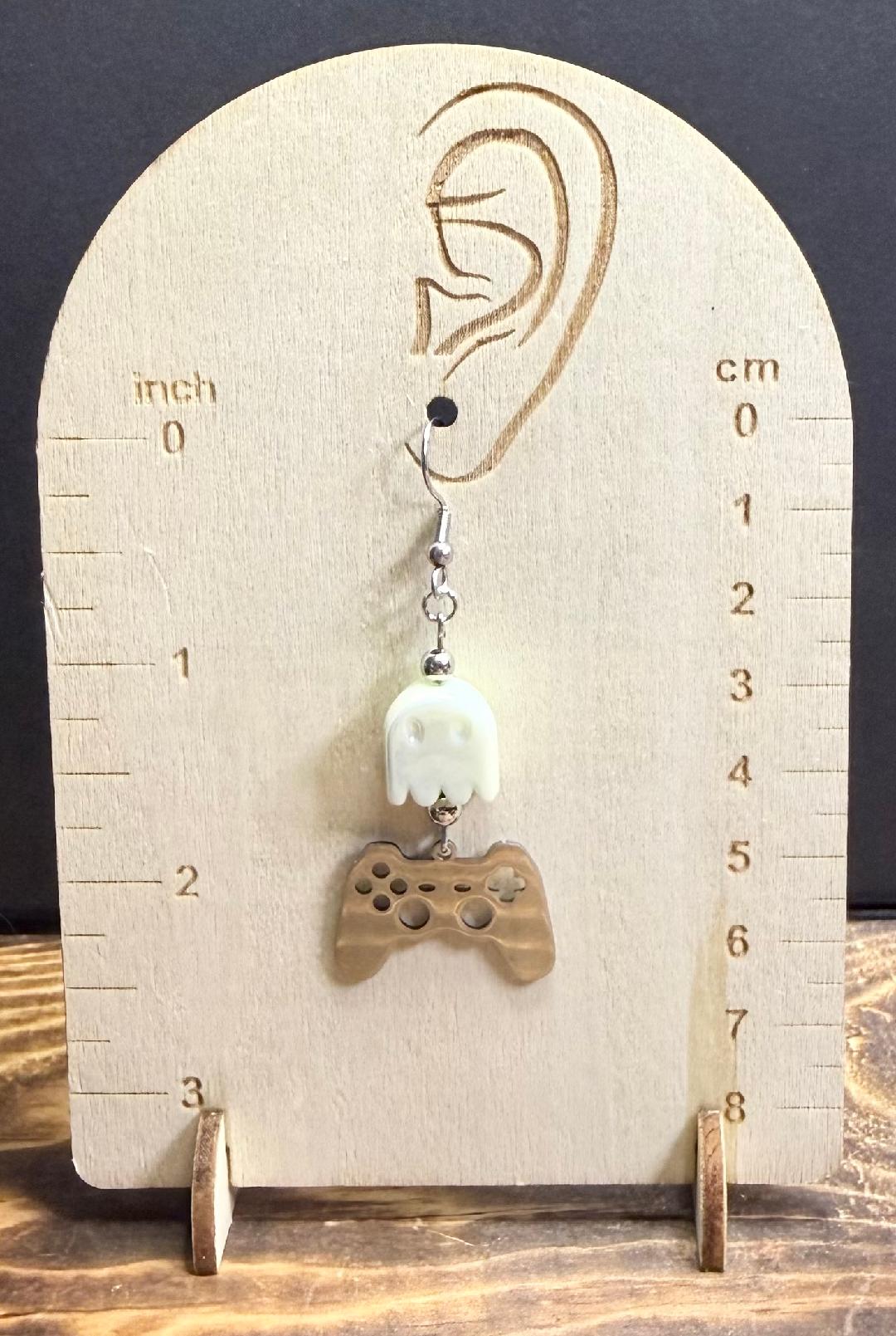 NEW Game Controller Charm Earrings w/ Green Iridescent Ghosts