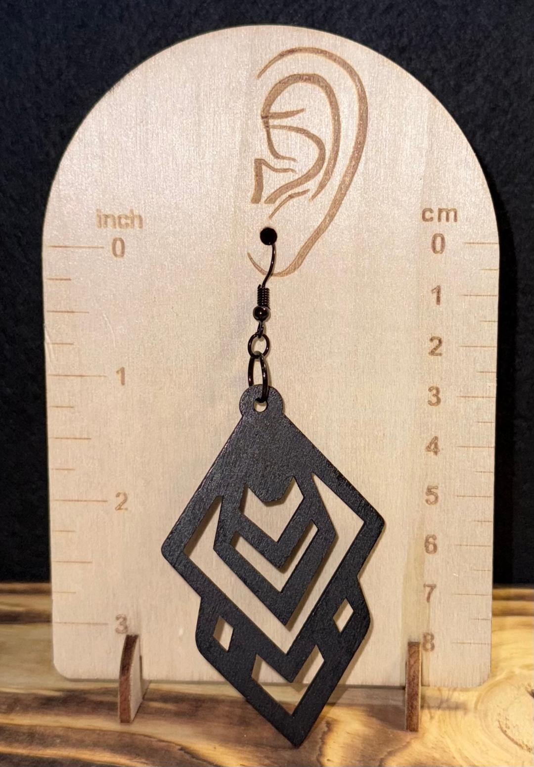 NEW Large Hollow Black Wooden Geometric Shape Earrings